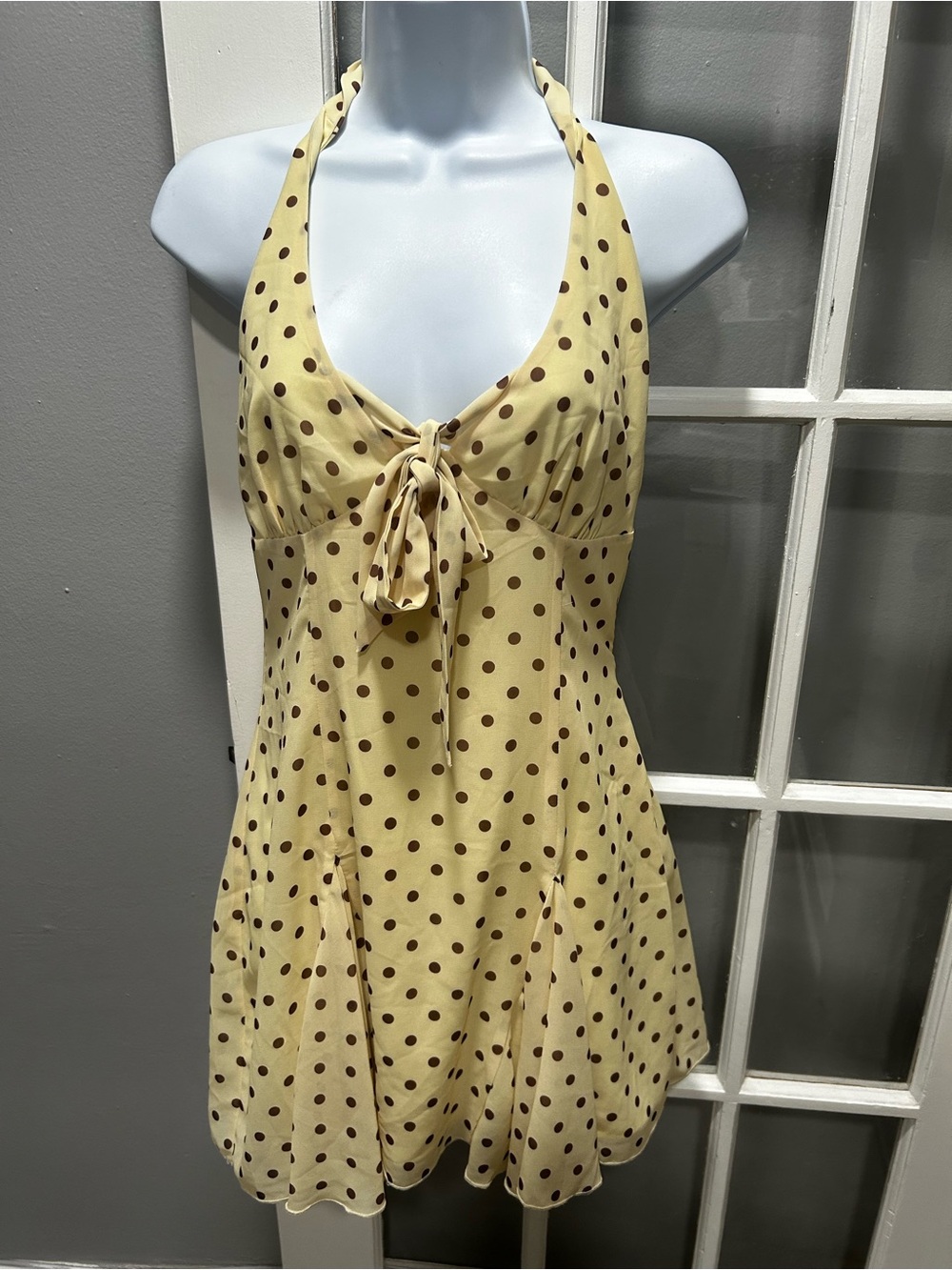 Polka Dot Halter Dress in Light Yellow